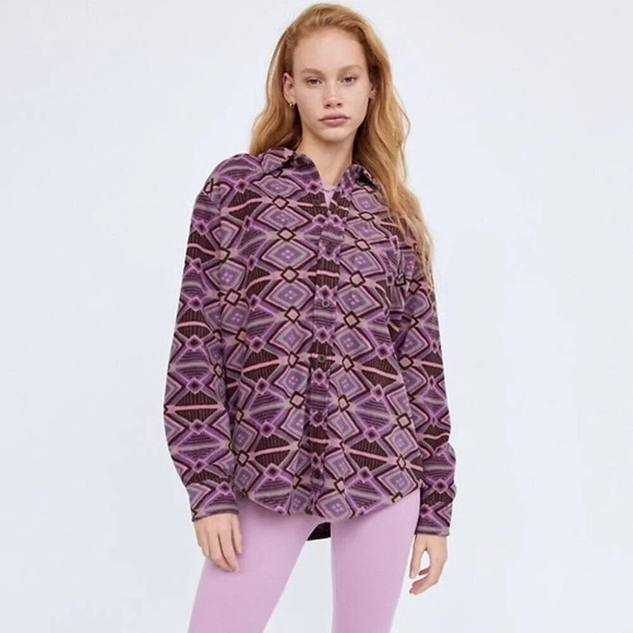 Aritzia TNA Purple Southwestern Polar Button Down  Fleece Shirt XS - Picture 1 of 8